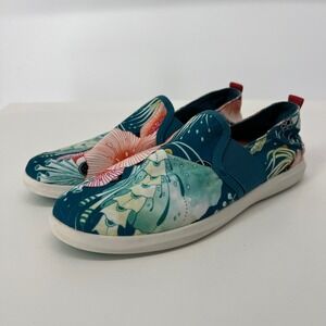 Olukai Hale'iwa Pa'i Women Teal Tropical Floral Slip On Sneaker Shoes Size 8
